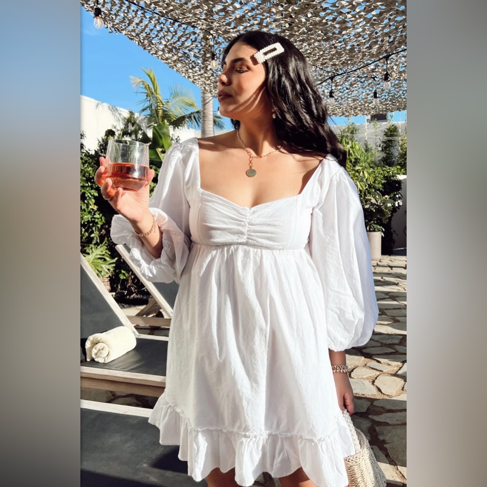 Puffy Sleeve White Dress